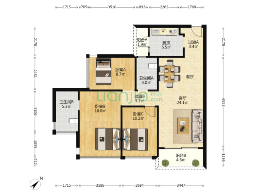 华发广场横琴湾四期(36地块) 3室1厅2卫 99平方