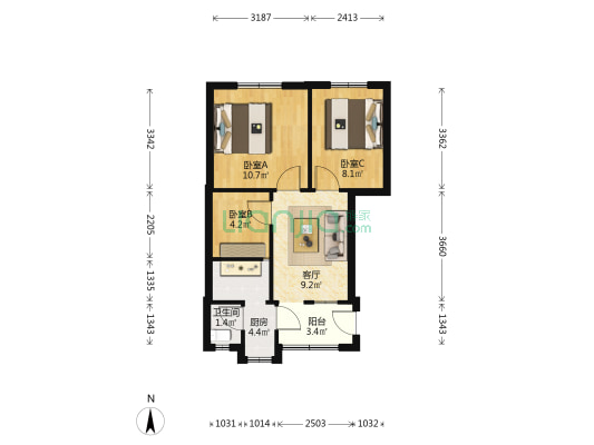铁道东路 3室1厅1卫 51平方