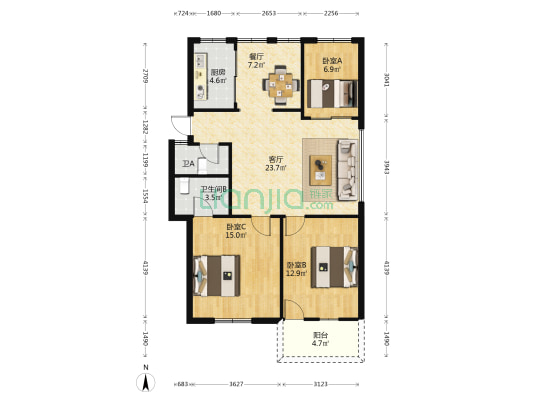 农业局畜牧兽医综合宿舍楼 3室2厅2卫 95平方