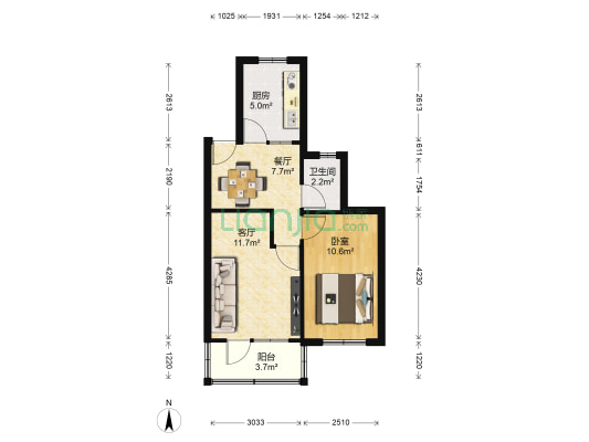 绿化所环卫所家属楼 1室2厅1卫 52平方