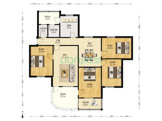 南坛北路横街 4室2厅2卫 163平方