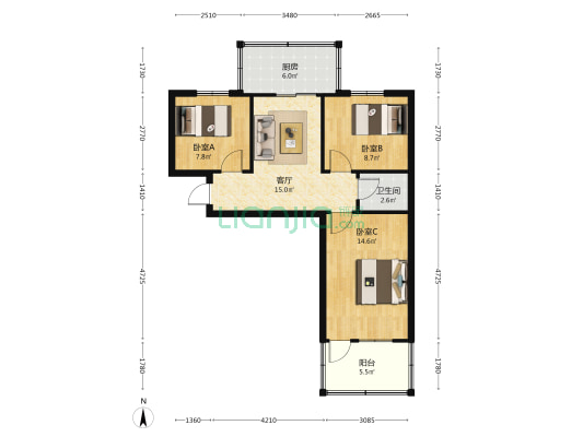 农业学校家属院(农林路) 3室1厅1卫 63平方