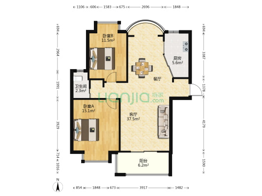 云鹤星苑 2室1厅1卫 94平方