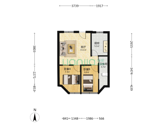 长安商业街 2室1厅1卫 63平方