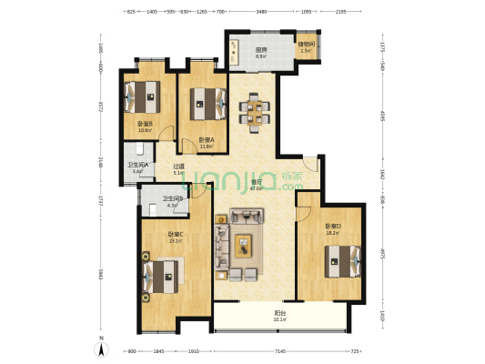 高速花园小区 4室1厅2卫 189平方