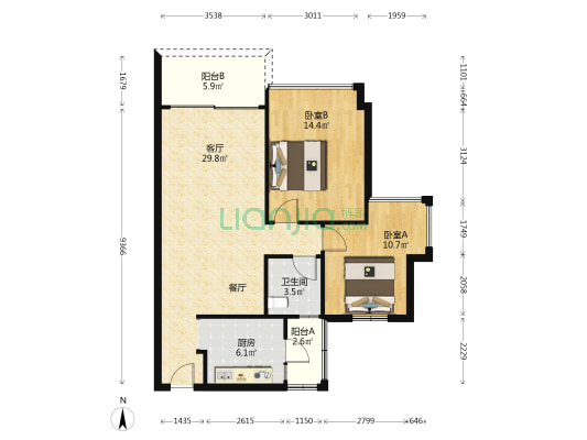 活力粤港西区 2室1厅1卫 81平方