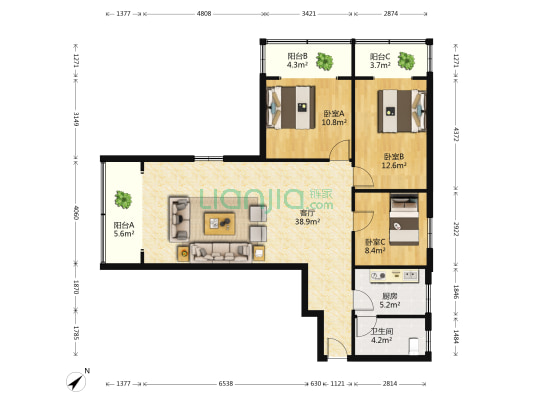 裕佳花园 3室1厅1卫 117平方