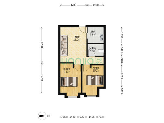 德盈龙华国际广场 2室1厅1卫 66平方
