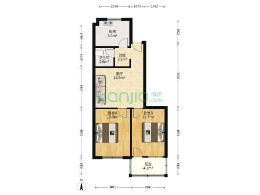 二建公司宿舍 2室1厅1卫 68平方
