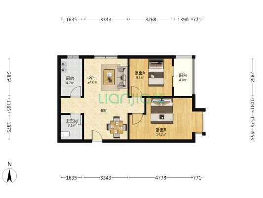 正商城裕园7号院 2室1厅1卫 83平方