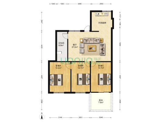 开元路22号省水利厅宿舍 3室1厅1卫 115平方