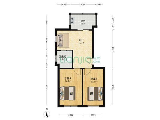 吉林大学家属楼 2室1厅1卫 60平方