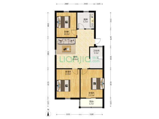 爱和巷 3室1厅1卫 88平方