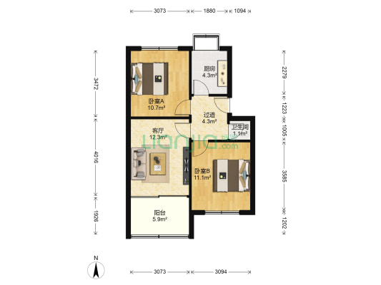 三四零二社区 2室1厅1卫 58平方