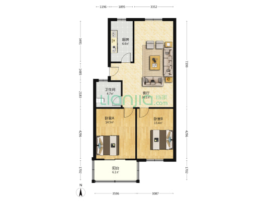 洪泰商住楼 2室1厅1卫 92平方