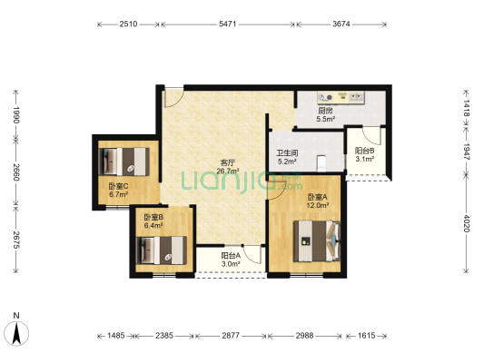 怡华逸天地 3室1厅1卫 96平方
