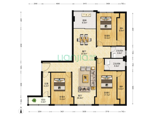 河心西路 3室2厅2卫 168平方
