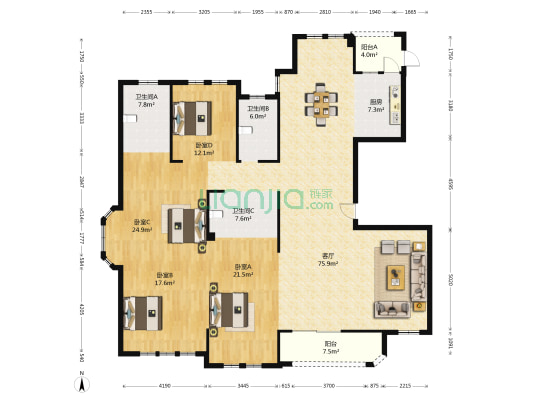 城投万科海悦府 4室1厅3卫 240平方