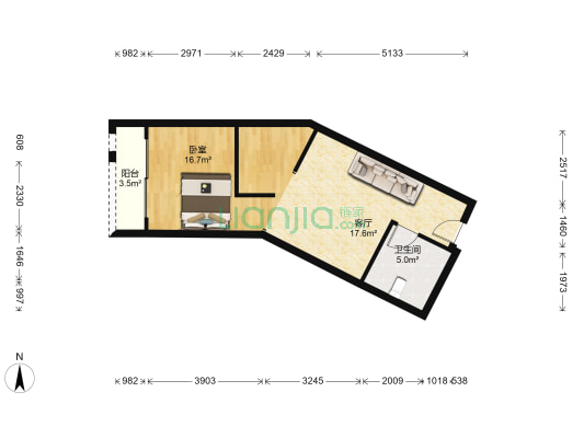 湖景山庄 1室1厅1卫 65平方