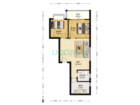 旺业豪苑 2室1厅1卫 66平方