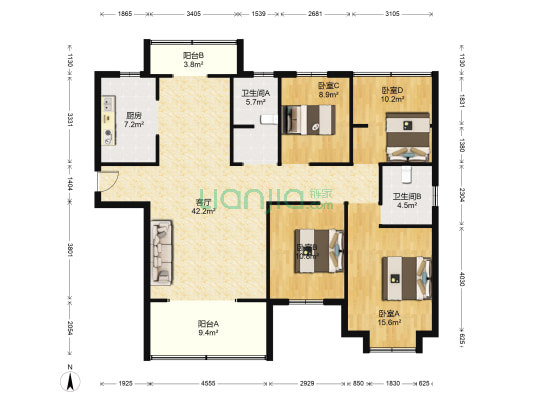 天邦悦景湾 4室1厅2卫 142平方
