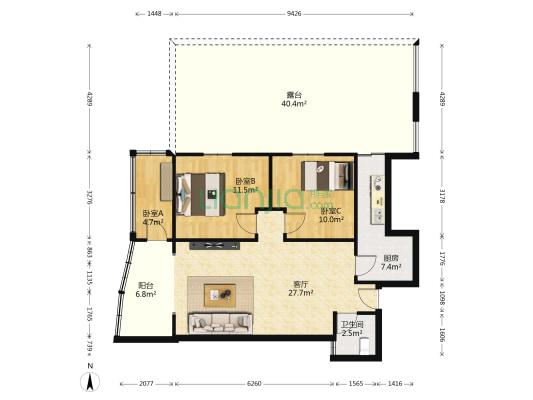 馨梦园 3室1厅1卫 83平方