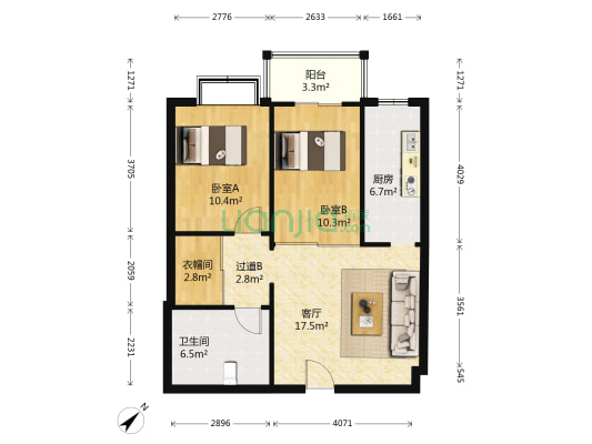 舞台天下 2室1厅1卫 86平方