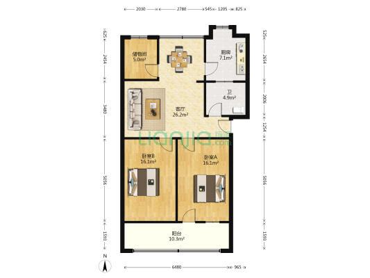 襄城建行西街家属院 2室1厅1卫 97平方