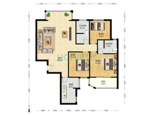 鼎兴公寓 3室1厅2卫 150平方