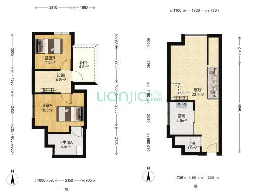 紫荆商业广场 2室1厅2卫 69平方