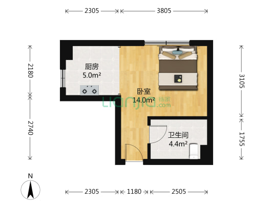 华鹏东城 1室0厅1卫 40平方
