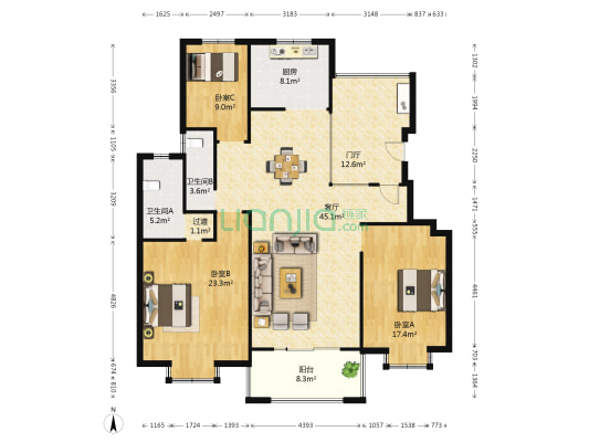 中谷苑 3室1厅2卫 143平方