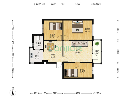 东风巷62号 3室2厅1卫 64平方