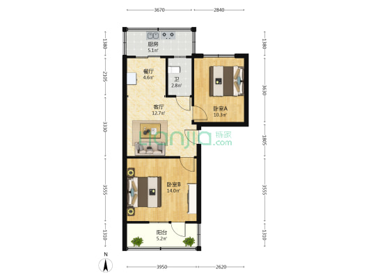 康庄小区西区 2室2厅1卫 70平方