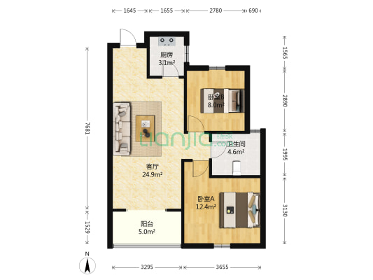 阳光时代 2室1厅1卫 77平方