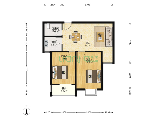 瑞丰苑 2室1厅1卫 88平方