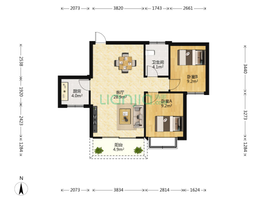 华宝雅苑 2室1厅1卫 82平方