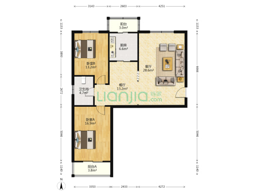 金正公寓 2室2厅1卫 121平方