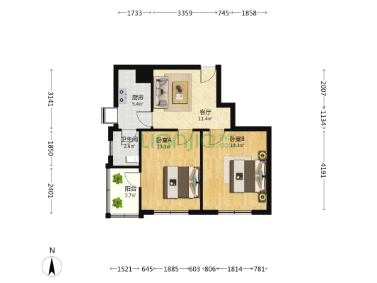 五交化宿舍 2室1厅1卫 74平方