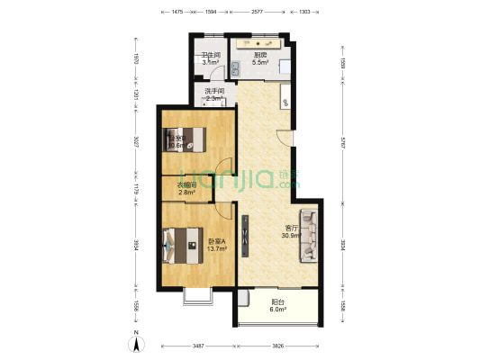 微山花园 2室1厅2卫 92平方