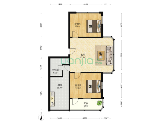 季华五路 2室1厅1卫 90平方