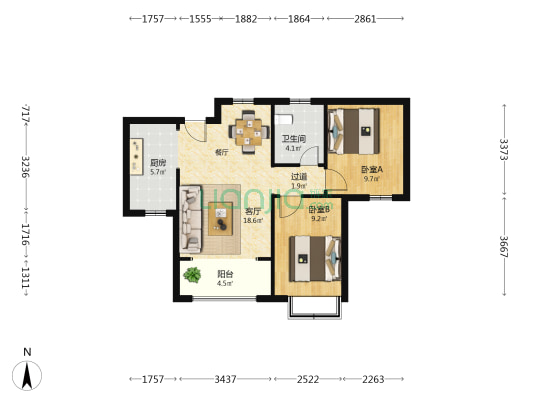 乐好时代城 2室1厅1卫 82平方