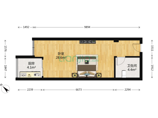 长益商业寓所 1室0厅1卫 48平方