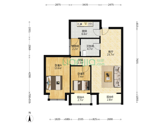 贻成知祥园 2室1厅1卫 96平方