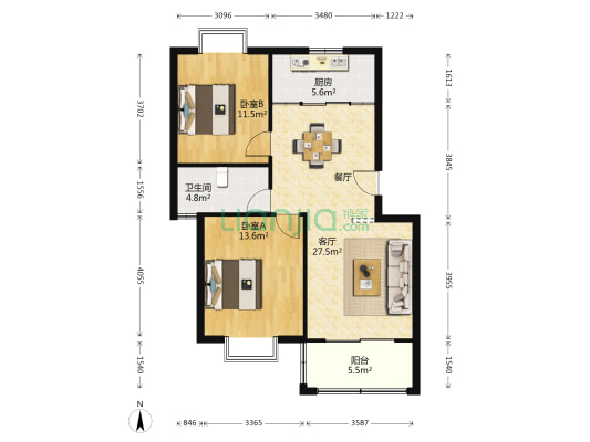 银河公馆 2室1厅1卫 87平方