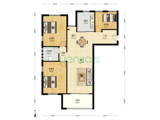 华厦晶钻 3室2厅1卫 132平方