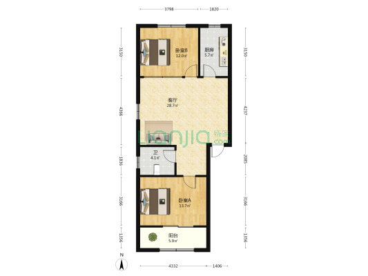 木材公司院 2室1厅1卫 91平方