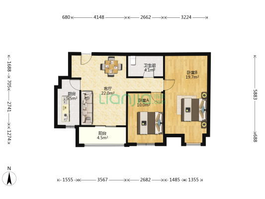 万科金域湖庭 2室1厅1卫 89平方