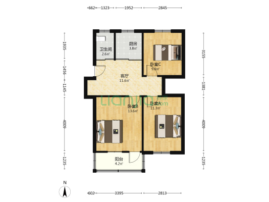 畜产公司宿舍 3室1厅1卫 62平方