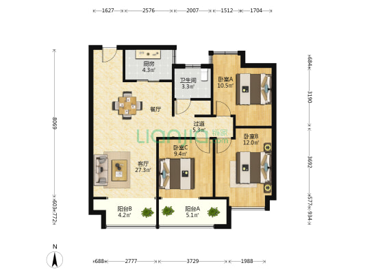 上城华庭 3室1厅1卫 93平方